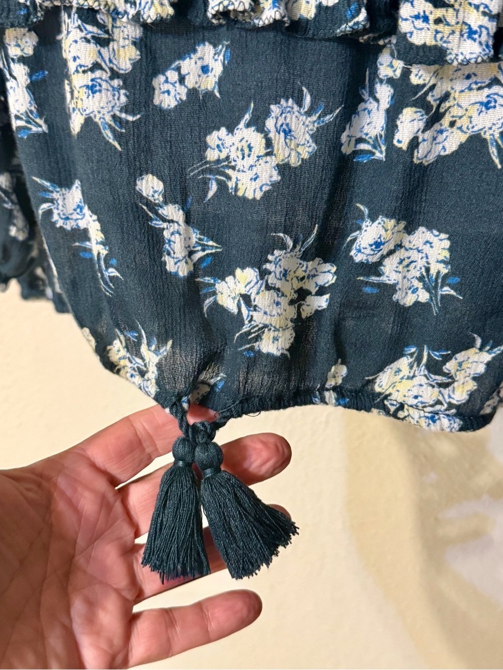 RL BOHO Denim & Supply Ralph Lauren Blue Floral Cottage Peasant Blouse Top - Picture 9 of 13